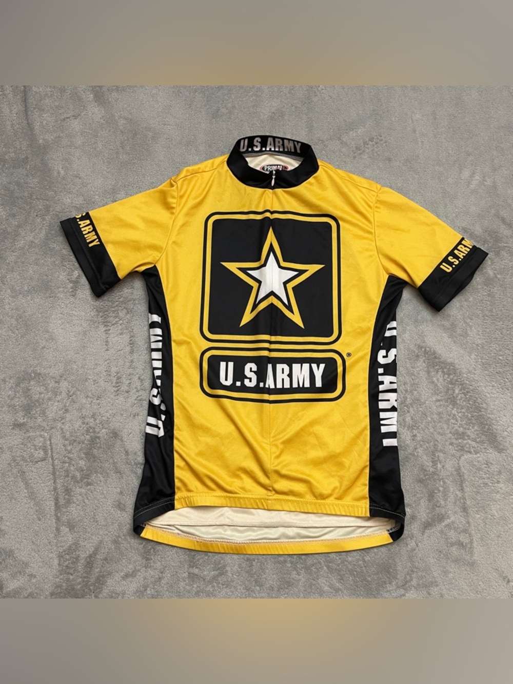 Primal Wear US Army Cycling Jersey Mens Medium Yellow Black Short Sleeve Zip Top